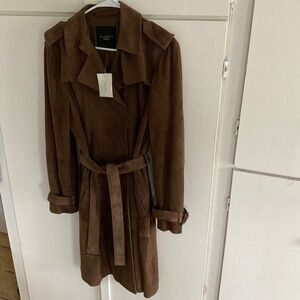 Talbots suede trench coat size 6 chocolate brown NWOT
